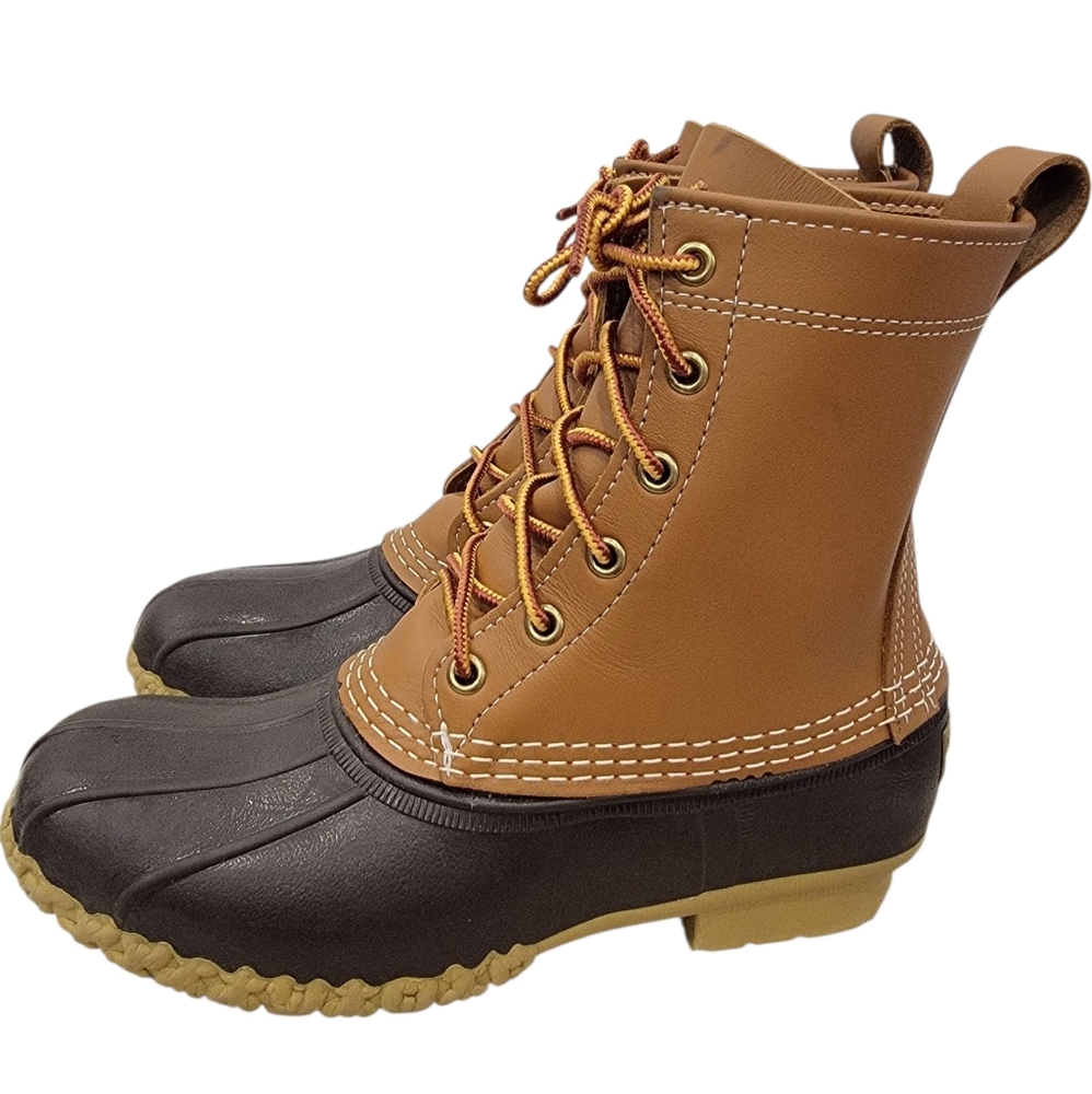 L.L. Bean Trekking Classic Bean Duck Boots Lace Up Tan Leather Youth 4 Women’s 7 - Picture 3 of 16